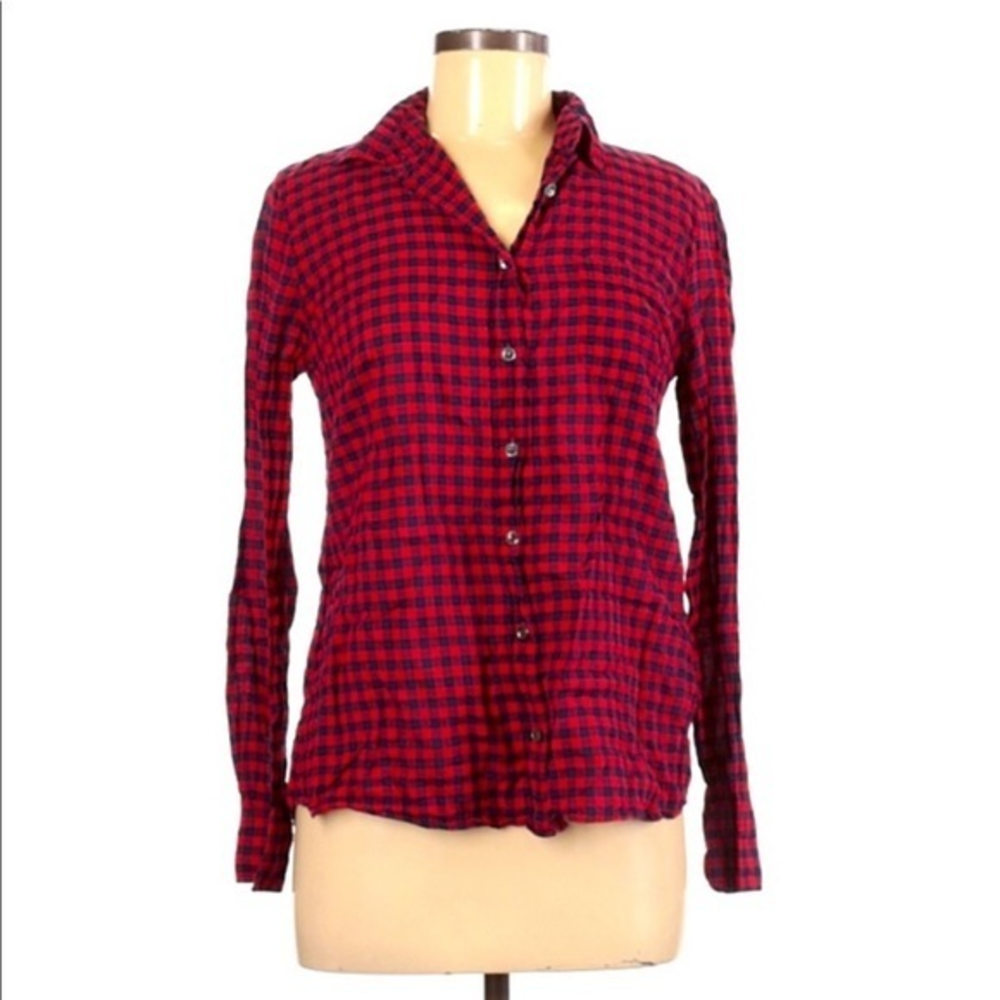 J. Crew 6 Boy Shirt red/black‎ Buffalo plaid button up flannel cotton/modal top